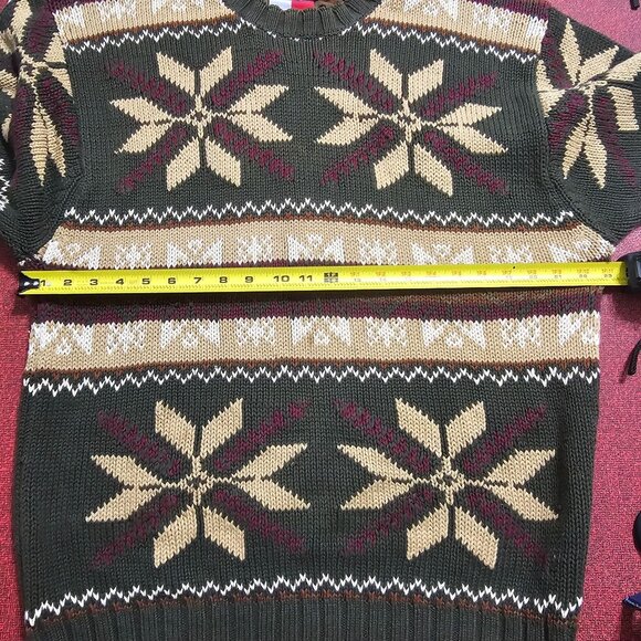 VTG 90s Tommy Hilfiger Fair Isle Knit Sweater L Heavy Chunky Snowflake Apres Ski - Picture 5 of 6